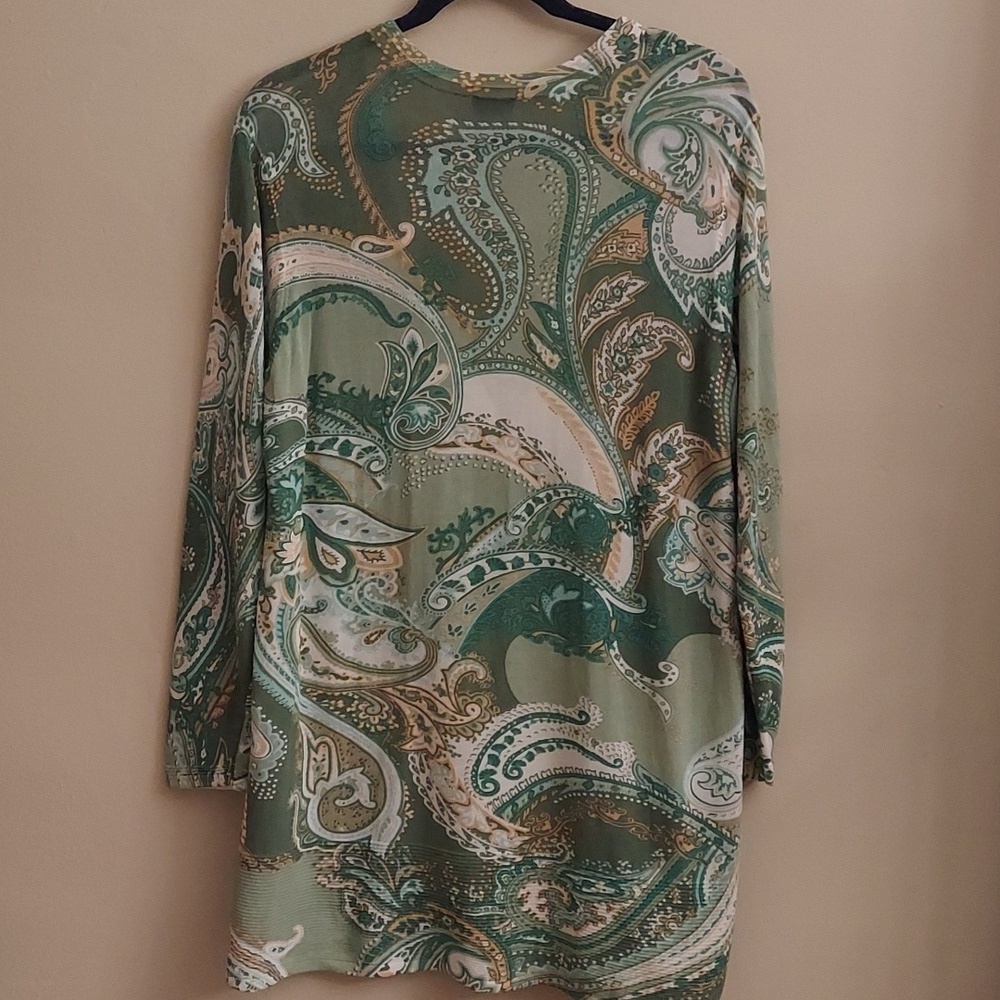 CHICO'S The Everyday Green Paisley Long Sleeve Button Down Cardigan Sweater - Picture 11 of 12